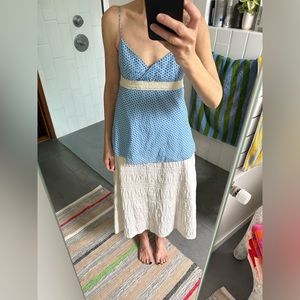 J. Crew Blue Dot Print Spaghetti Strap Cami w/ Contrast Grosgrain Ribbon Trim